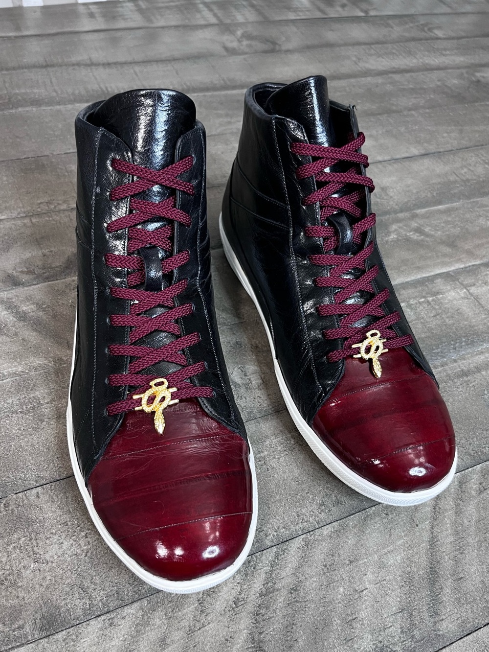 Belvedere Vitale High Top Genuine EEL & Soft Calf Burgundy/Black Sz 10 C